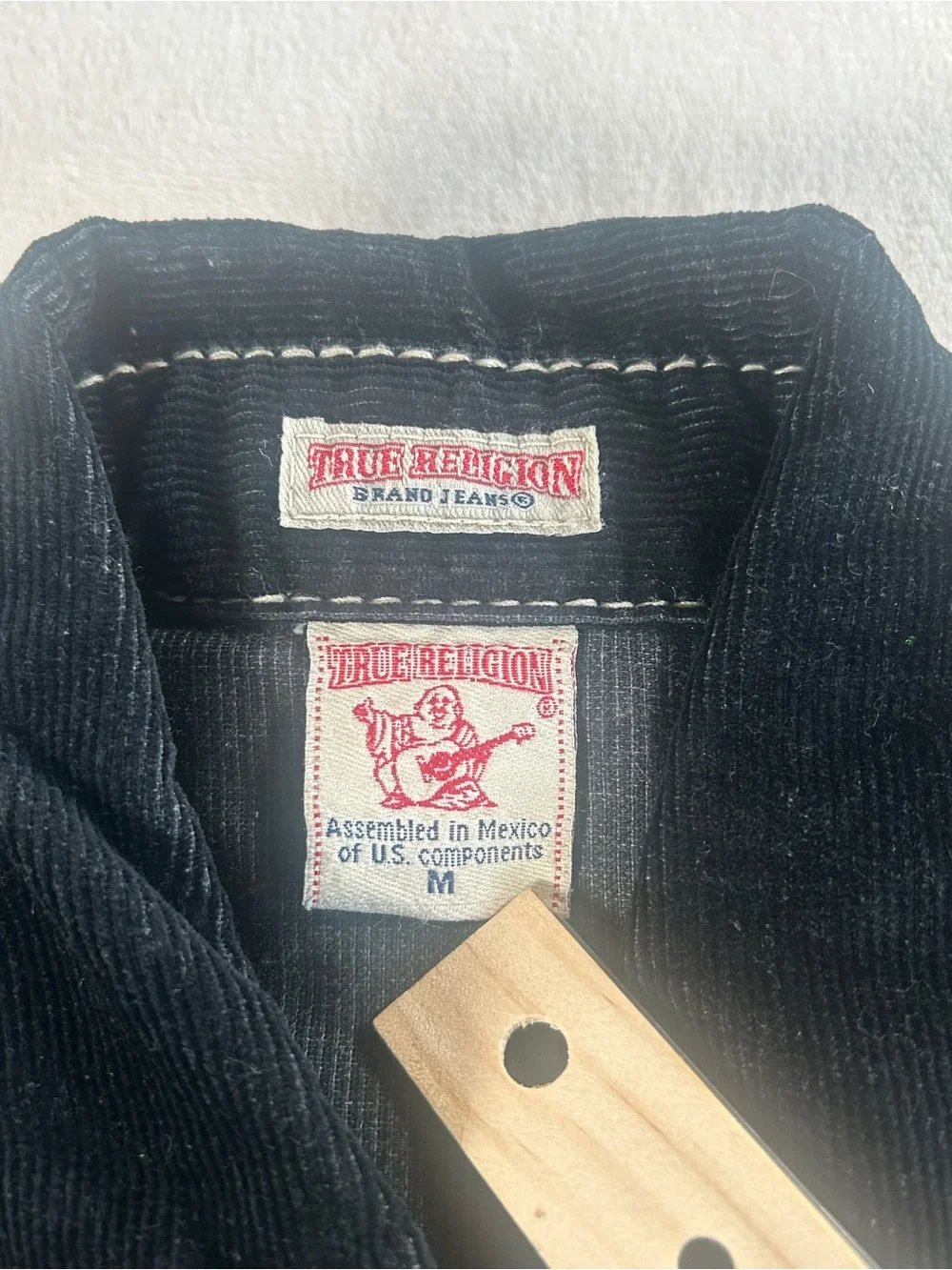 True Religion Black Corduroy Western Shirt Long Sleeve pearl Snap Button Size M